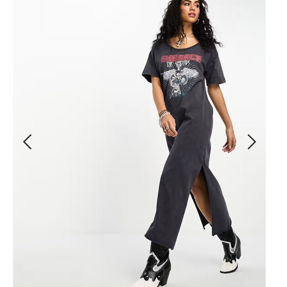 ASOS DESIGN t-shirt midi dress with split hem and graphic in washed gray